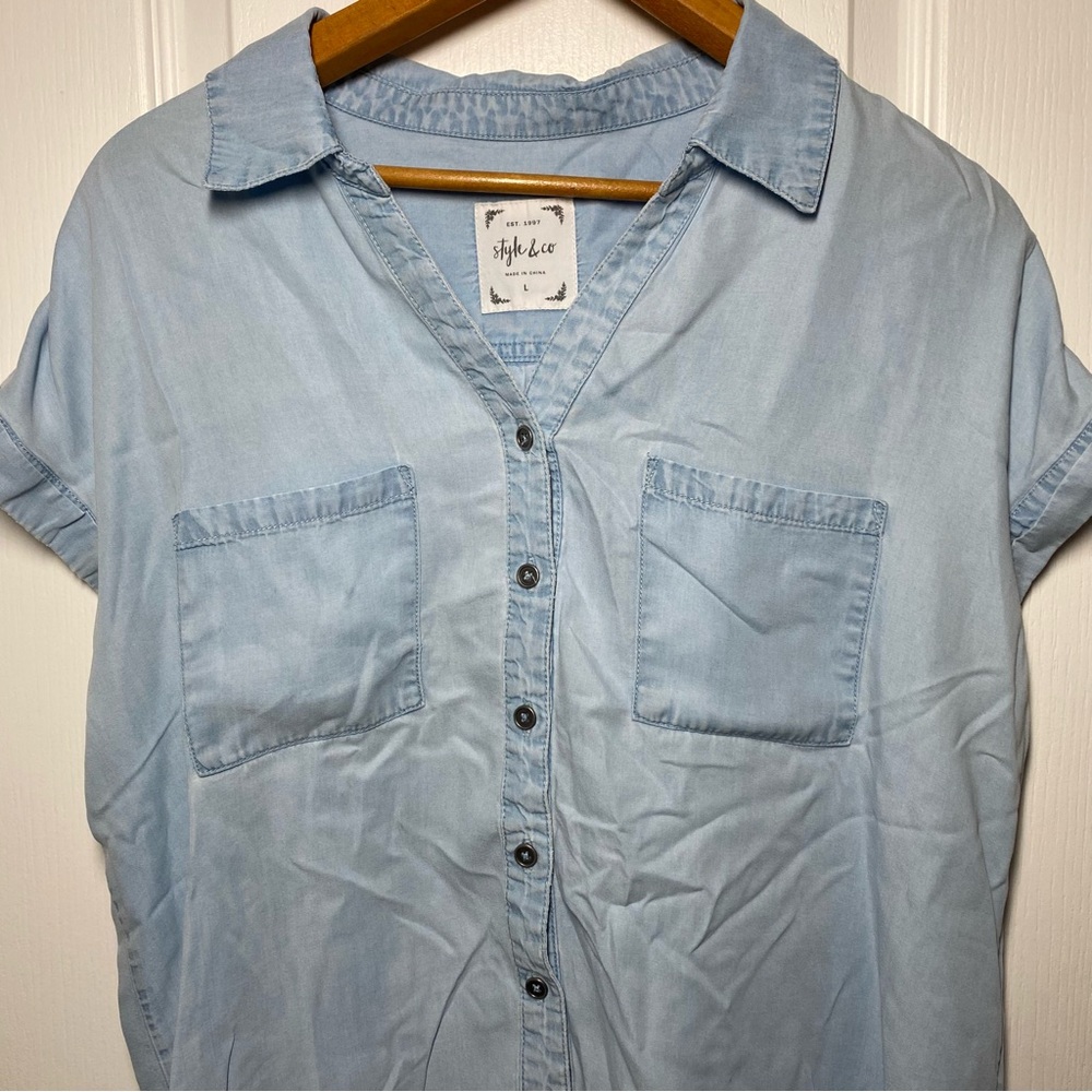 Style & Co Chambray Top Size L - Picture 2 of 4